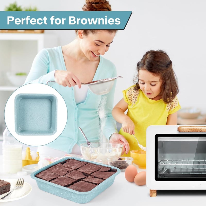 Spmarkt 2-Pack 8 inch Square Baking Pan, Non-Stick Square Cake Pan for Cakes Lasagna Brownies, 8x8 Baking Pan, Even Heating, Easy to Clean, Light Blue - Image 4